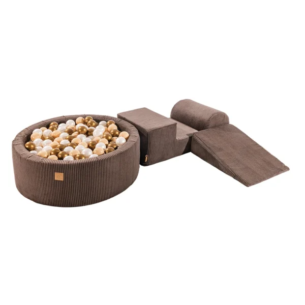 Handgemaakte speelset met ballenbak – Bruin, Goud & Witte Parel