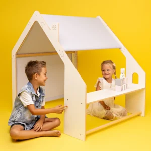 Natuurlijke Houten Huis voor Kinderen – Blauw Dak